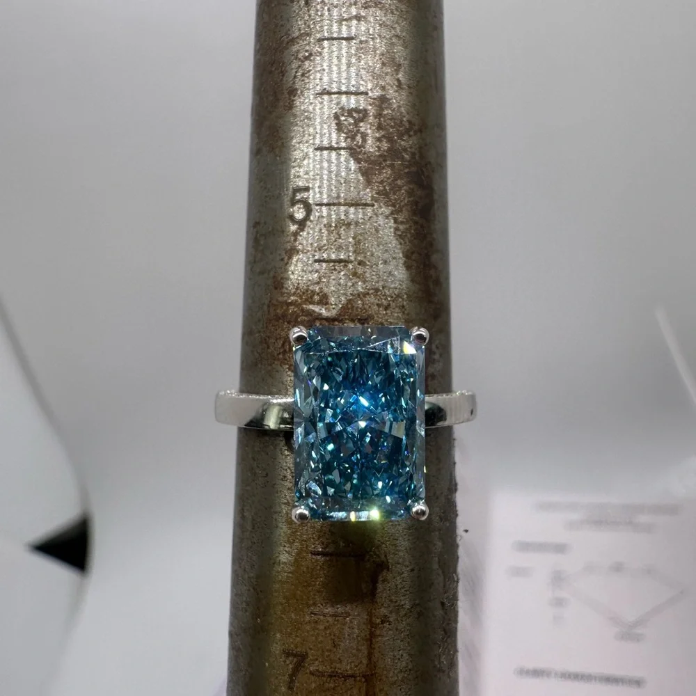 3.41 carat fancy vivid blue vvs2 radiant cut diamond engagement ring - Picture 4 of 12